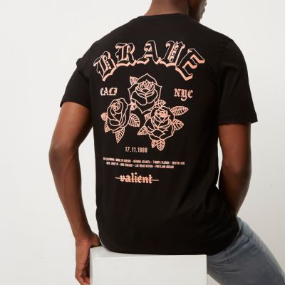 Black rose print slim fit T-shirt